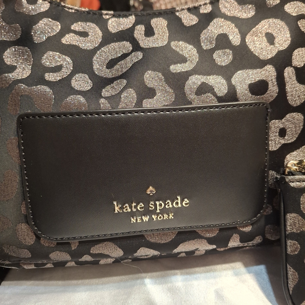 Kate Spade Black and Silver  Cheetah Print Hobo Crossbody Bag With Pouchette - Picture 4 of 13